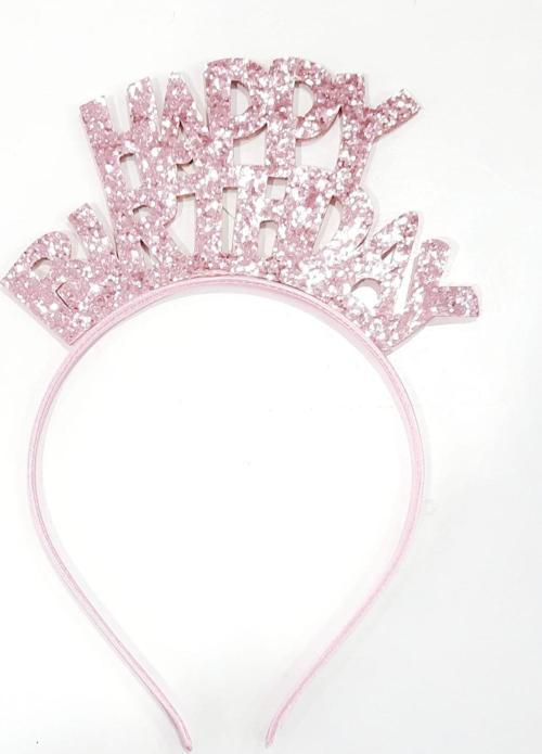 Happy Birthday Yazılı Doğum Günü Parti Tacı Simli Pembe