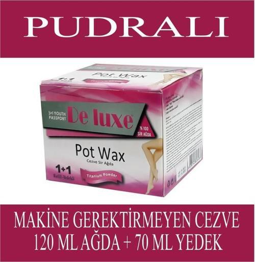 Deluxe Pot Wax 1+1 Cezveli Titanium Pudralı Sir Ağda 120 + 70 ml Yedekli