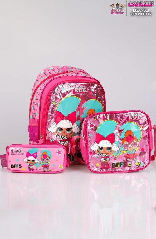 DEKOMUS İLE LİSANSLI LOL SURPRISE BÜYÜK BOY OKUL ÇANTASI,KALEM ÇANTASI VE BESLENME ÇANTASI SETİ