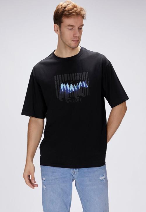 Reid Siyah Erkek Oversize Tişört