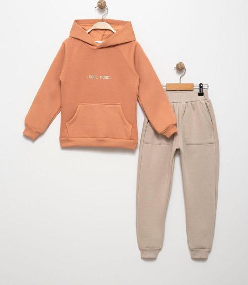 Erkek Çocuk 6-7-8-9 Yaş Pamuklu Şardonlu 3 İp Sweatshirt Jogger Eşofman Takım Fv-16007 Kiremit 6 Yaş