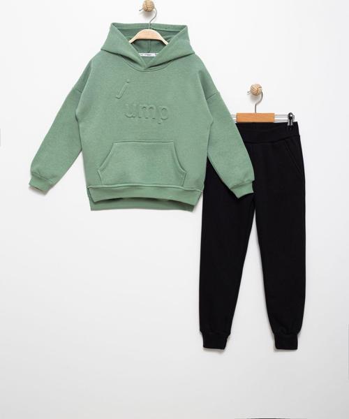 Erkek Çocuk Baskılı 2-5 Yaş Pamuklu Şardonlu 3 İp Sweatshirt Jogger Takım Fv-16017 Yeşil 9 Yaş