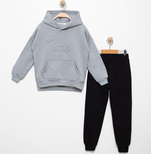 Erkek Çocuk Baskılı 2-5 Yaş Pamuklu Şardonlu 3 İp Sweatshirt Jogger Takım Fv-16017 Gri 8 Yaş