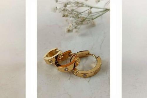 Cartiyer hakla taşlı çelik küpe 