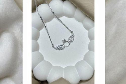 Çelik Silver Zirkon Taşlı Kanatlı Mini Yüzük Kolye Aksesuar Kadın Takı 