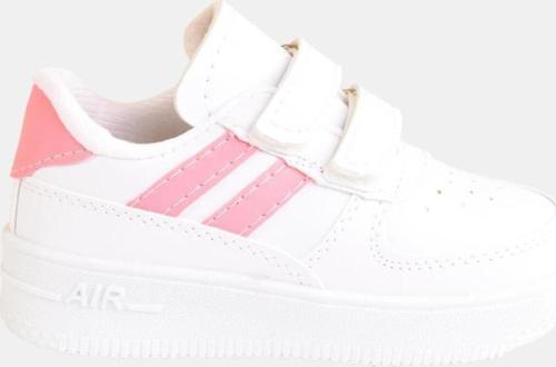 Günlük Unisex Çocuk Şeritli Beyaz Sneaker Cırtlı Hafif Rahat Spor Ayakkabı