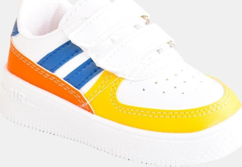 Günlük Unisex Çocuk Şeritli Beyaz Sneaker Cırtlı Hafif Rahat Spor Ayakkabı