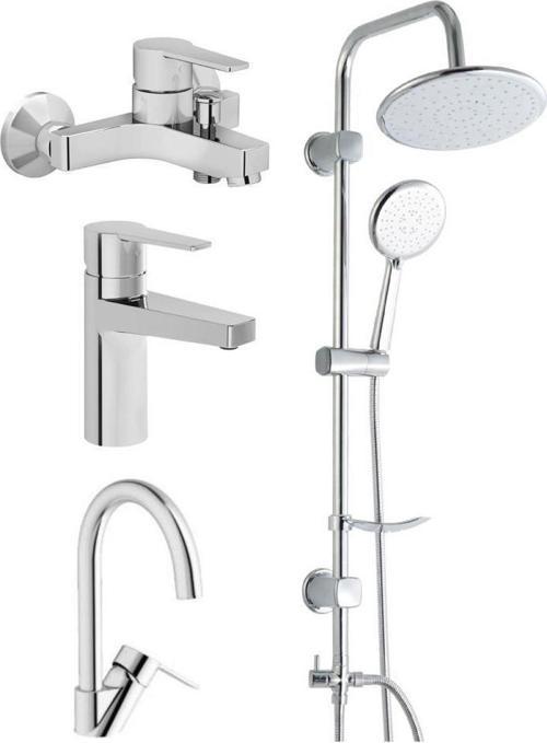 Nora S Banyo Bataryası + Lavabo Bataryası + Eviye Bataryası + Duxxa Bolero Tepe Duş Seti