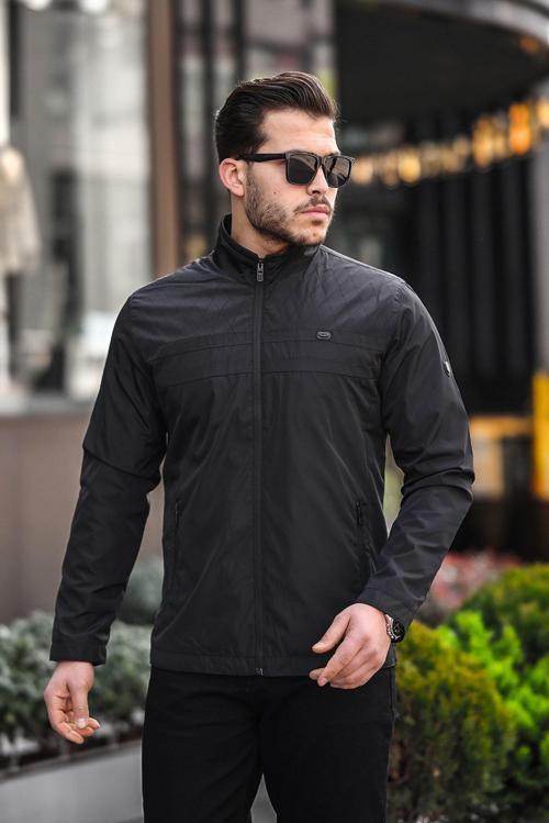 Lazer Kesimli Mevsimlik Erkek Mont Siyah