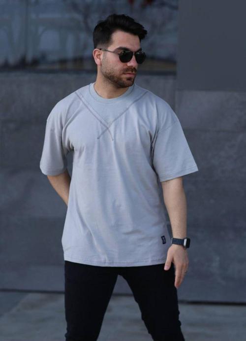 Oversize Erkek Tişört X Desenli Gri