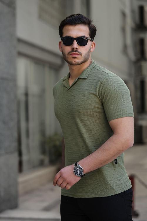 Burgu Desen Polo Yaka Erkek Tişört Yeşil