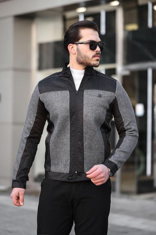 Göğüs Detaylı Mevsimlik Erkek Ceket & Mont Siyah Gri