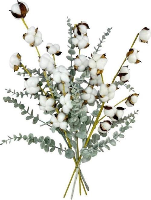 5li set Doğal Pamuk Ve Okaliptus Çiçeği Kuru Çiçek Yapay Çiçek 3+2 Mix  