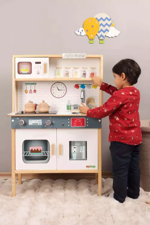Ledli Ahşap Oyuncak Mutfak ~ Montessori Mutfak, Çocuk Mutfağı, Hediye Halı DBK101