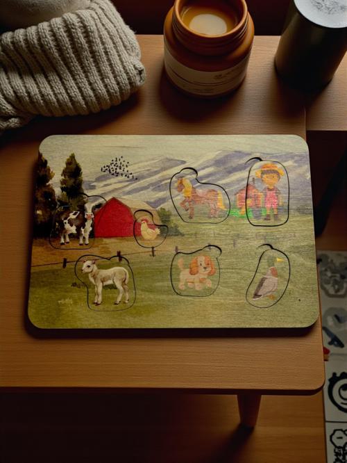Çiftlik Hayvanları, Ahşap Çocuk Puzzle, Renkli Çiftlik Yapboz, 8 Parça, Renkli, Bul Tak Bulmaca