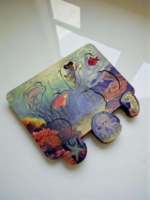 Deniz Yaşamı, Ahşap Çocuk Puzzle, Renkli Deniz Altı Temalı Yapboz, Bul Tak Bulmaca, 6 Parça