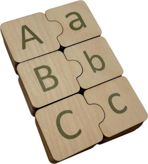 Türkçe Alfabe Eşleme, Yeşil, Alfabe Puzzle, Ahşap Puzzle, Montessori Büyük Küçük Harf Bulmaca Oyunu