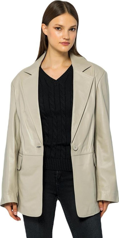 Kadın Oversize Blazer Ceket - Ob Bej S-M
