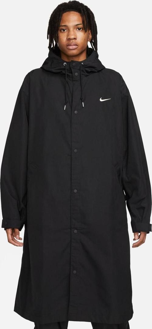 Men's Swoosh Woven Oversize Long Jacket Erkek Kapüşonlu Geniş Kalıp Uzun Dokuma Ceket Siyah