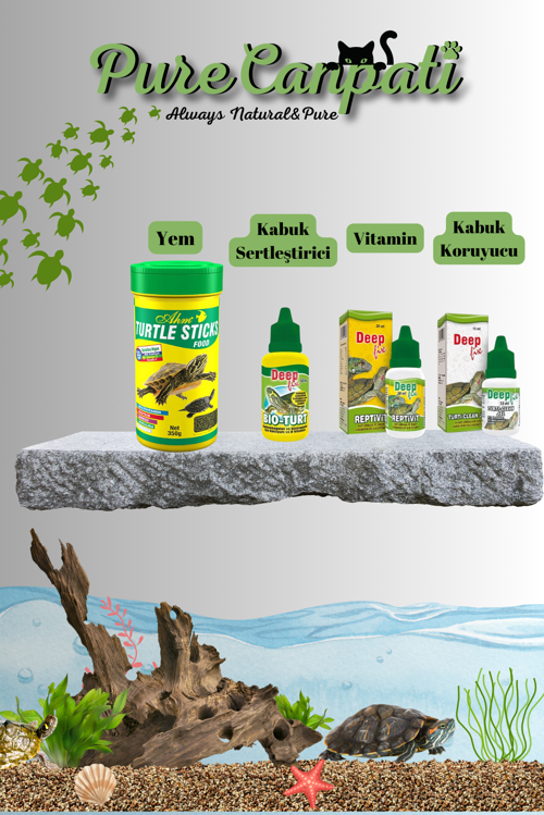 Kaplumbağa Bakım Ve Stick Yem Seti(Vitamin,Kabuk ve Su Düzenleyici)