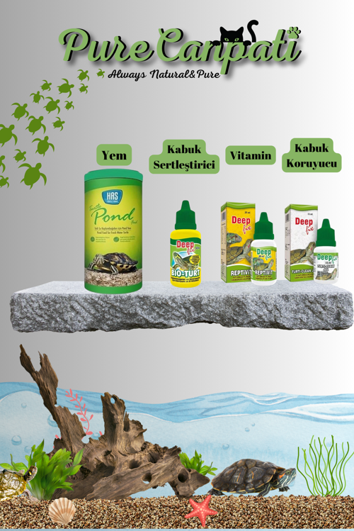 Kaplumbağa Bakım Ve Yem Seti(Vitamin,Kabuk ve Su Düzenleyici)