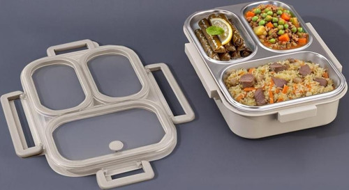 Bento Lunch Box 3 Bölmeli Beige