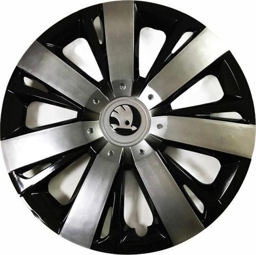 Skoda Rapid Uyumlu 15 Inç Piano Black Siyah Beyaz Renkli Jant Kapağı 4 Adet