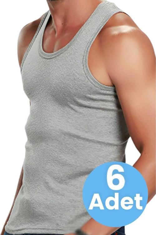 Erkek Gri Pamuklu Penye 6'Lı Atlet