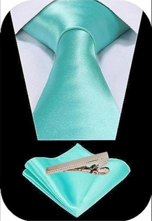 Erkek Saten Kravat Mendil Ve Silver Çelik Kravat İğne Set