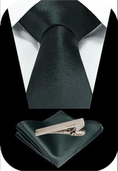 Erkek Saten Kravat Mendil Ve Silver Çelik Kravat İğne Set