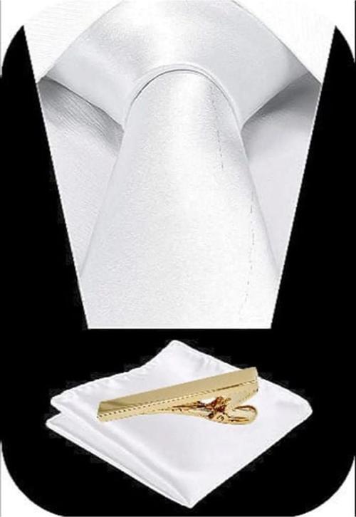 Erkek Saten Kravat Mendil Ve Gold Çelik Kravat İğne Set