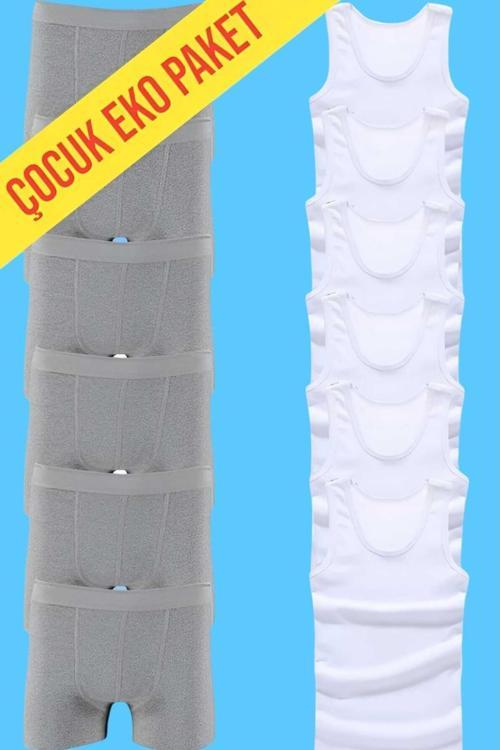 Erkek Çocuk Ikili Set Pamuklu Penye 6 Atlet 6 Boxer