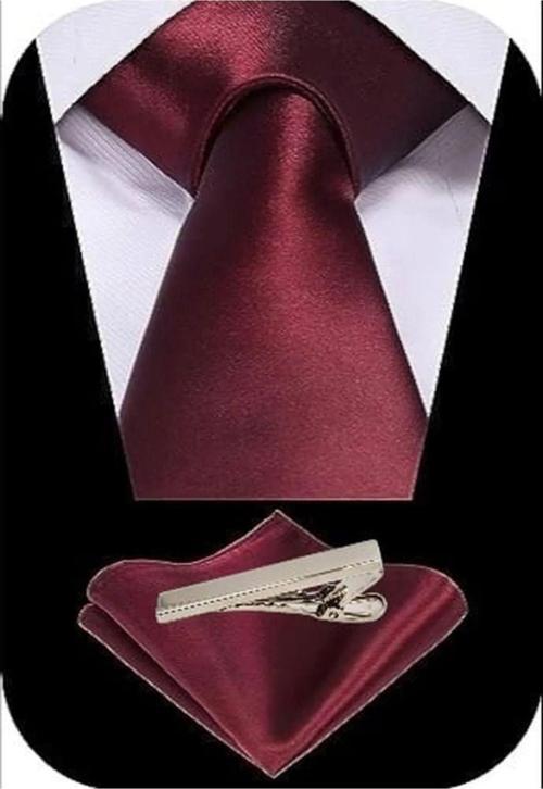 Erkek Saten Kravat Mendil Ve Silver Çelik Kravat İğne Set