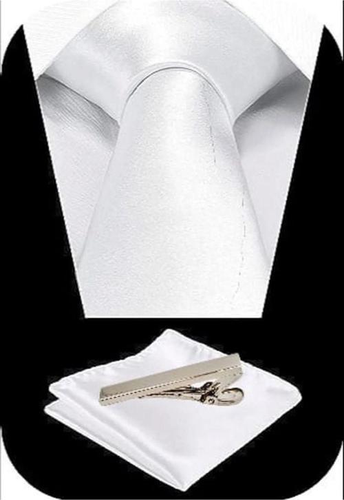 Erkek Saten Kravat Mendil Ve Silver Çelik Kravat İğne Set