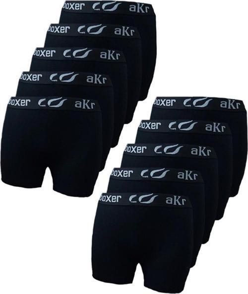Erkek Esnek Likralı Pamuklu Siyah Boxer 10 Adet