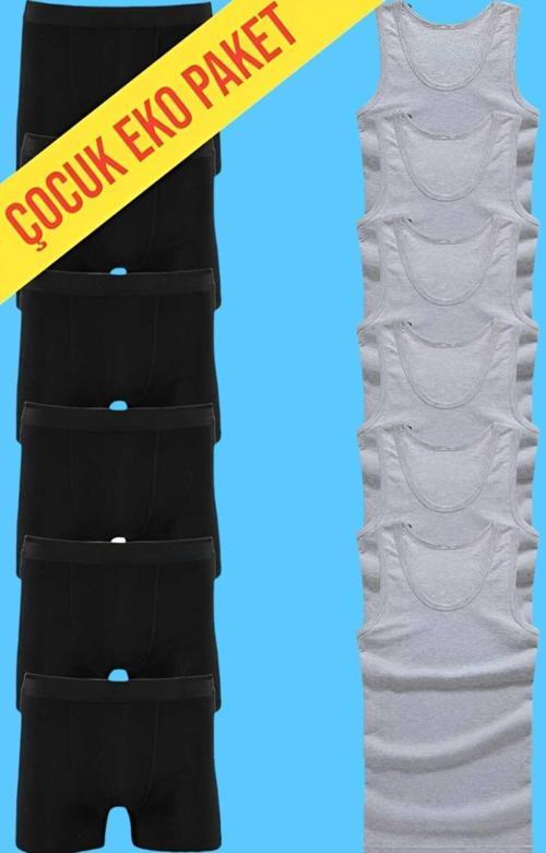 Erkek Çocuk Ikili Set Pamuklu Penye 6 Atlet 6 Boxer