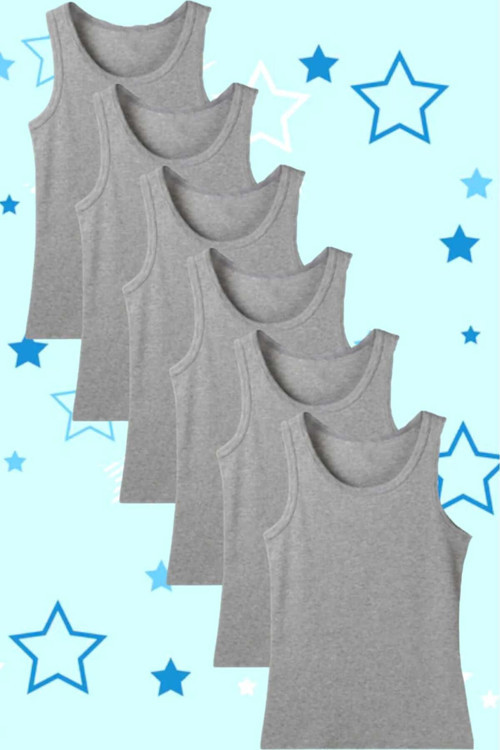 Erkek Çocuk Gri Pamuklu Penye 6'Lı Atlet