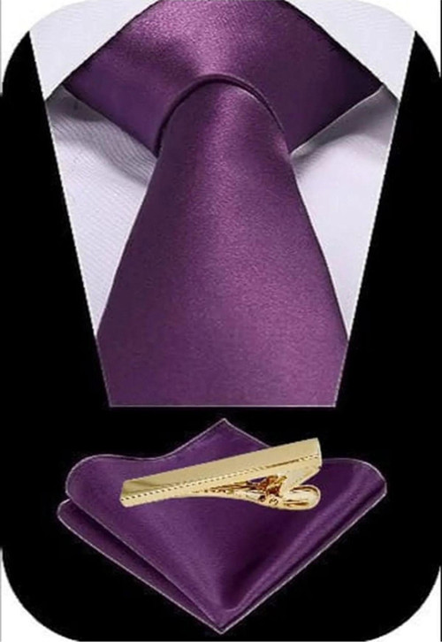 Erkek Saten Kravat Mendil Ve Gold Çelik Kravat İğne Set