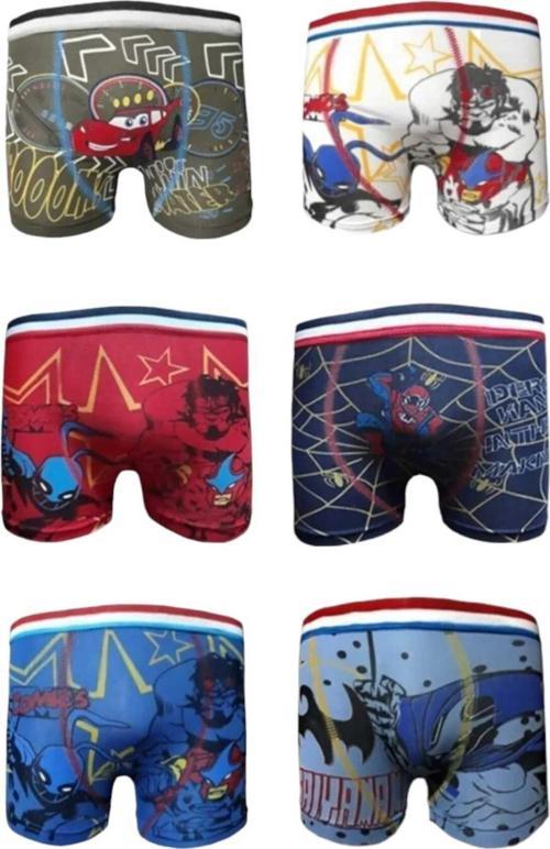 Erkek Çocuk Karışık Desenli Pamuklu Esnek Likralı Boxer 6 Adet