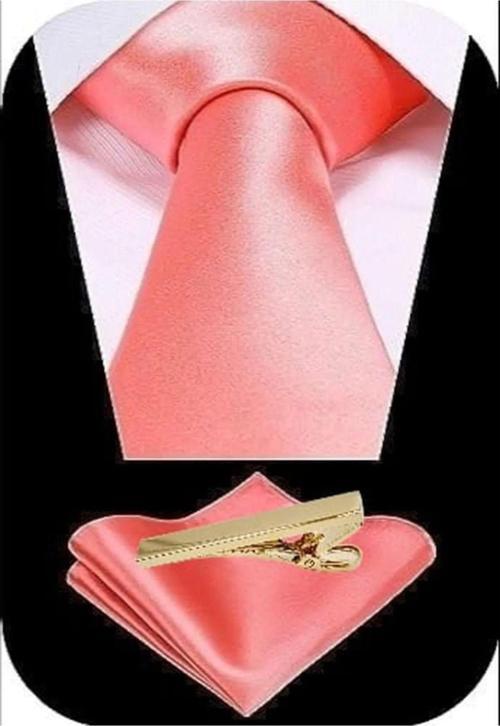 Erkek Saten Kravat Mendil Ve Gold Çelik Kravat İğne Set