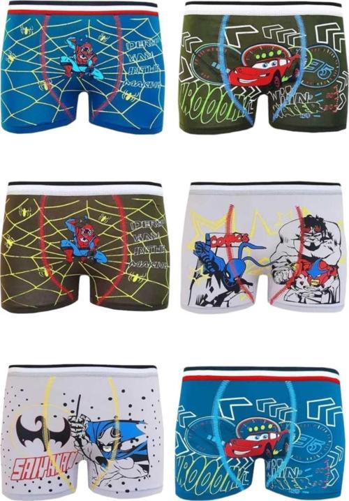 Erkek Çocuk Karışık Desenli Pamuklu Esnek Likralı Boxer 6 Adet