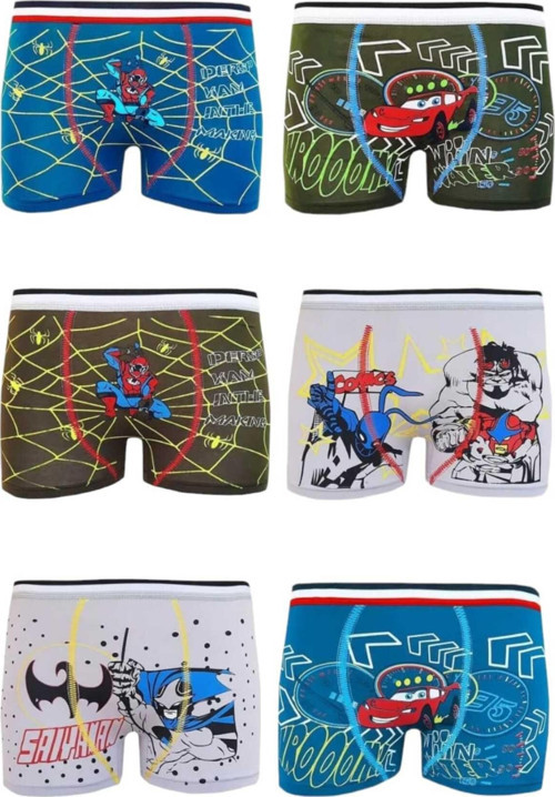 Erkek Çocuk Karışık Desenli Pamuklu Esnek Likralı Boxer 6 Adet