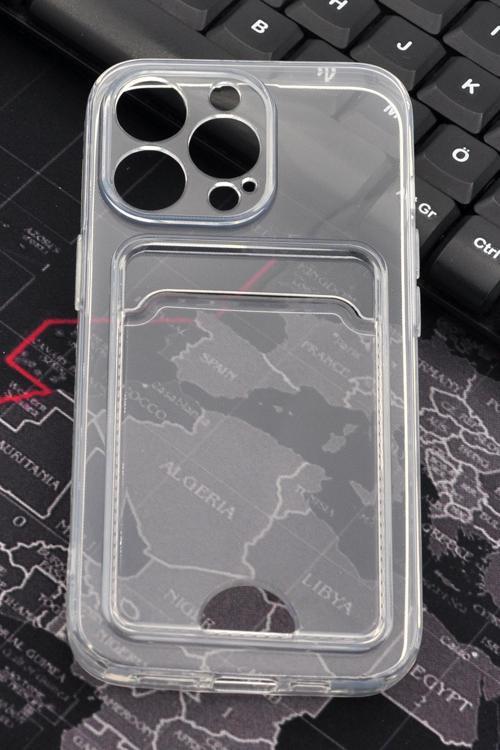 iPhone 14 Pro Uyumlu Kredi Kartlıklı Şeffaf Kılıf Kamera Korumalı