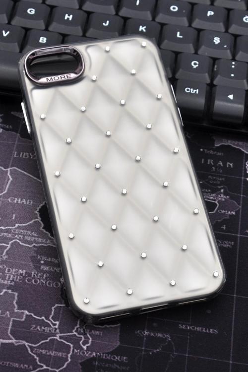iPhone 7 / 8 Uyumlu Baklava Desenli Pırlanta Taşlı Sert Kapak Kılıf Gri