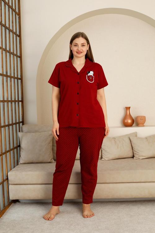 Büyük Beden %100 Pamuk Düğmeli Kadın Pijama Takımı – Rahat ve Şık Gömlek Pijama Tasarımı 