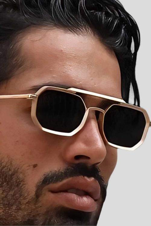 Erkek Steampunk Michael Gold Metal Güneş Gözlüğü