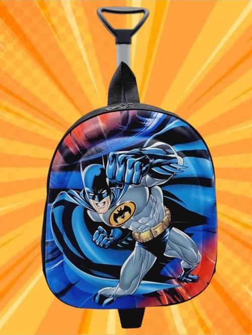Anaokulu Kreş Yarasa Adam Batman Kabartma Baskılı Çekçekli Tekerli Okul Çantası Ve Sırt Çantası