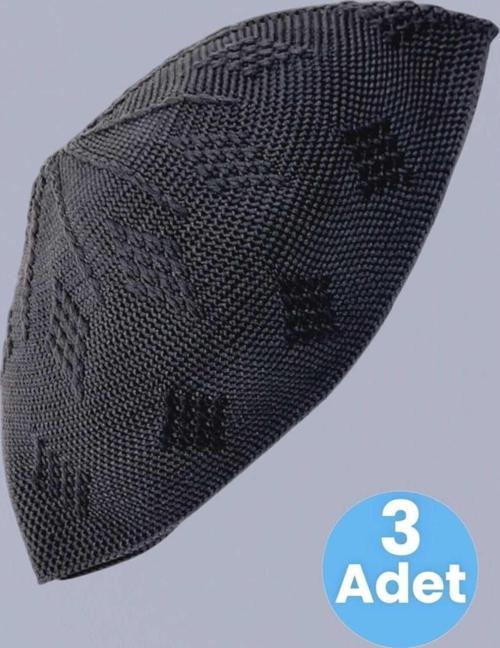 3'Lü Dokuma Örgü Desenli Takke Kaliteli Namaz Takkesi