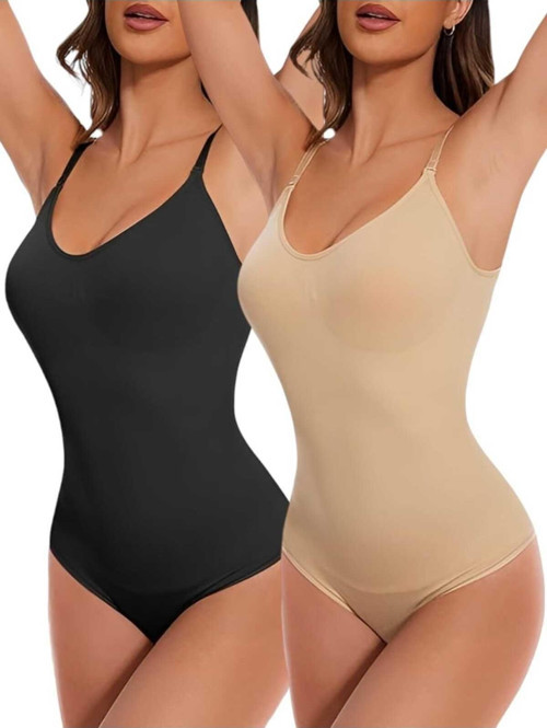 Kadın Dikişsiz Toparlayıcı Ve İnceltici Çıtçıtlı İp Askılı Slip Body Korse 2'Li Set