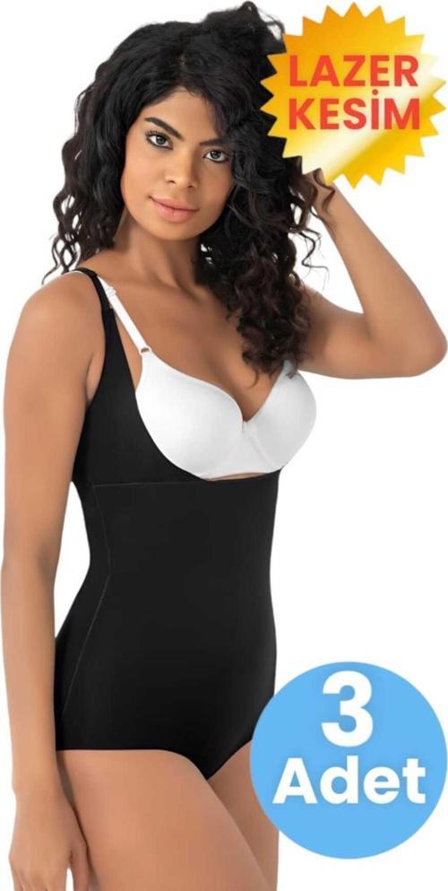 Kadın Lazer Kesim İz Yapmaz Göğüs Destekli Askılı Toparlayıcı Body Slip Korse 3'Lü Set